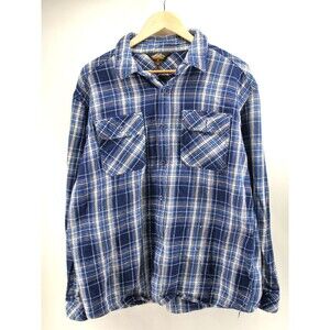 Thick Heavyweight Blanket Flannel Button Up Shirt‎ XL Plaid Pacific Trail Blue